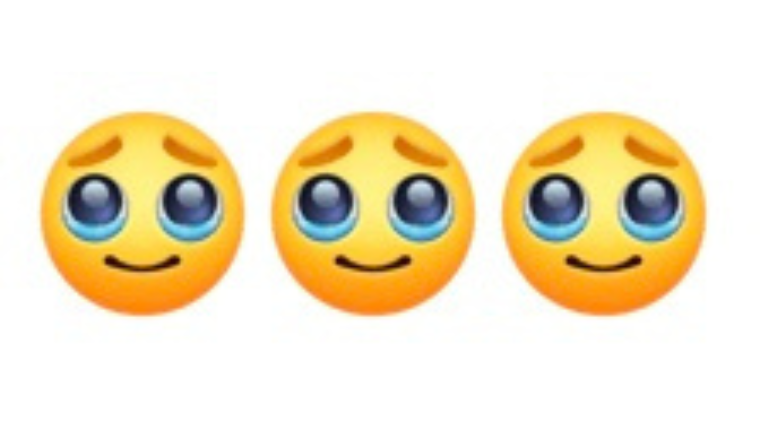 うるんだ瞳でこちらを見る表情の絵文字が3つ並んでいる。感情を言葉ではなく絵文字で表現した様子。